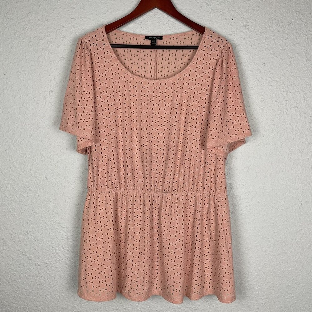 Lane Bryant Top Peach Eyelet Short Sleeve Pullover Plus Size 22/24 Elastic Waist